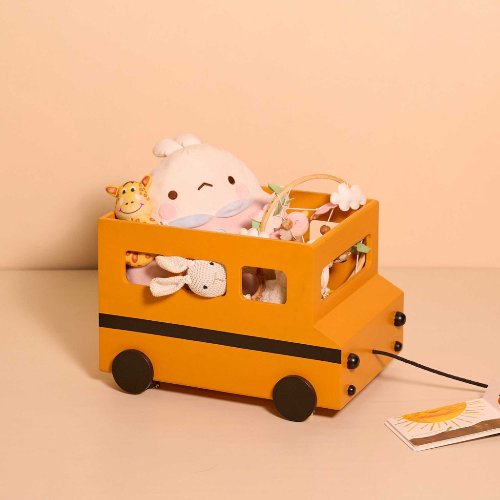 Solid Wood Kids Rolling Storage Box Organizer