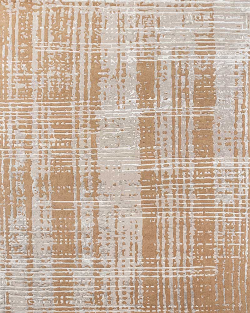 Checks Beige Gold Wool And Bamboo Silk Hand Tufted Carpet