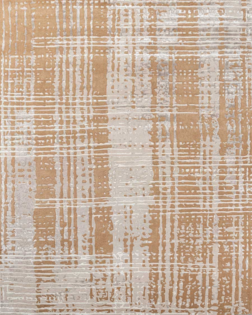 Checks Beige Gold Wool And Bamboo Silk Hand Tufted Carpet