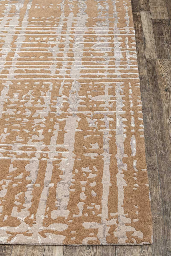 Checks Beige Gold Wool And Bamboo Silk Hand Tufted Carpet