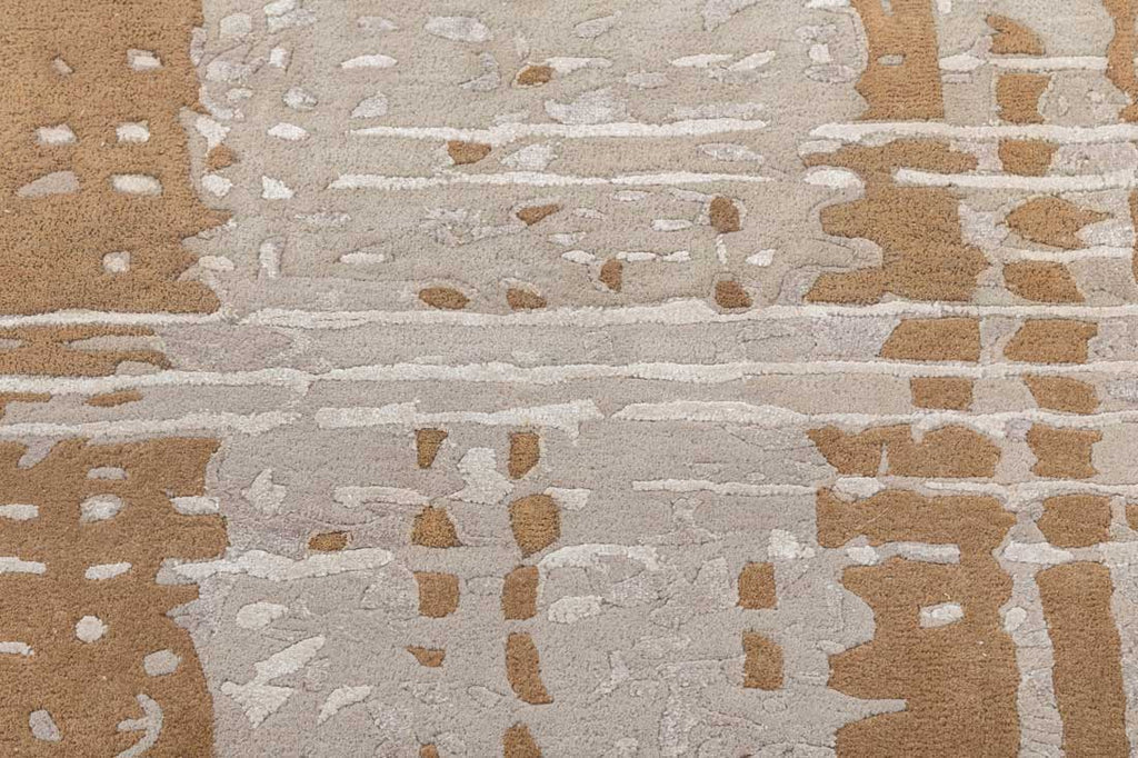 Checks Beige Gold Wool And Bamboo Silk Hand Tufted Carpet