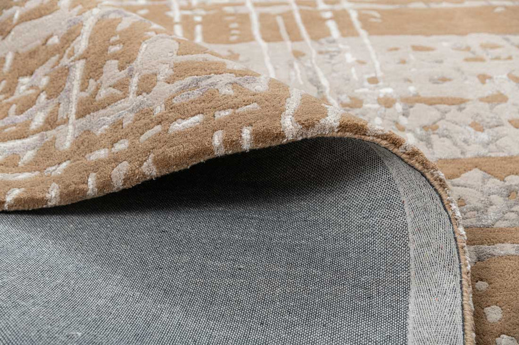 Checks Beige Gold Wool And Bamboo Silk Hand Tufted Carpet