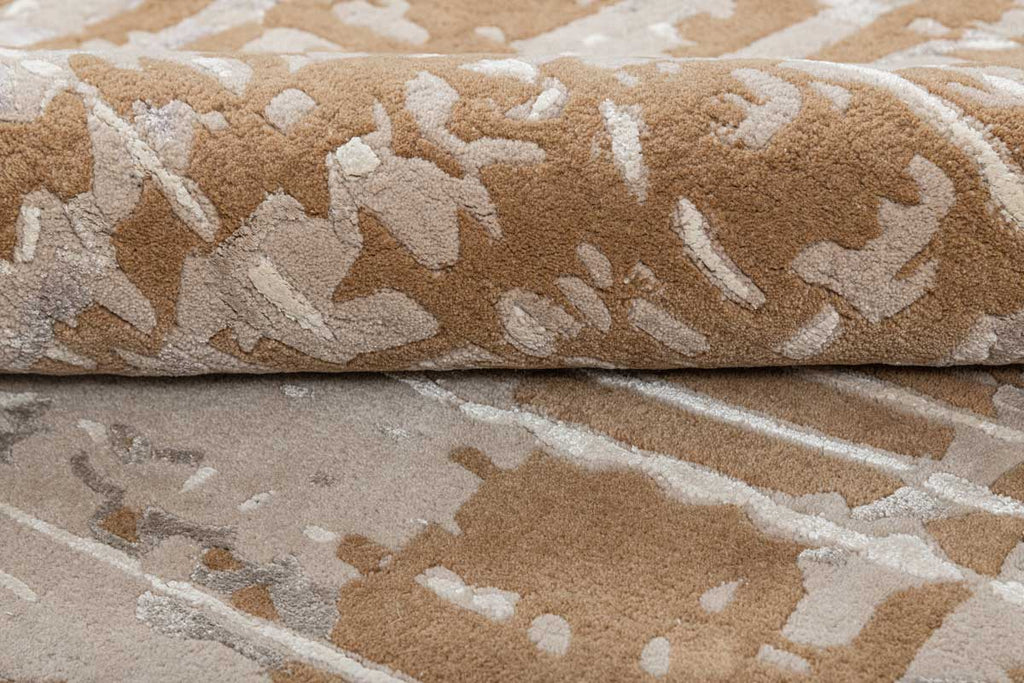 Checks Beige Gold Wool And Bamboo Silk Hand Tufted Carpet
