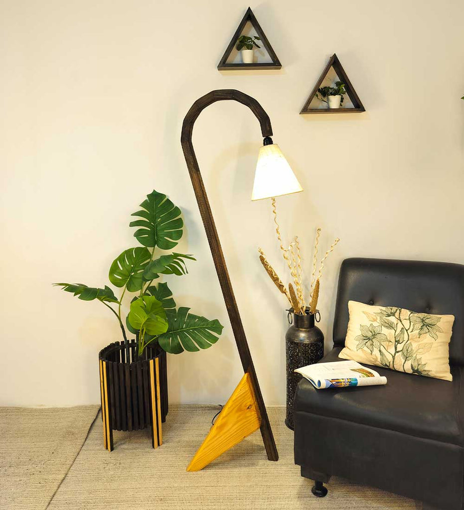 Cygnet Wooden Floor Lamp with Brown Base and Jute Fabric Lampshade