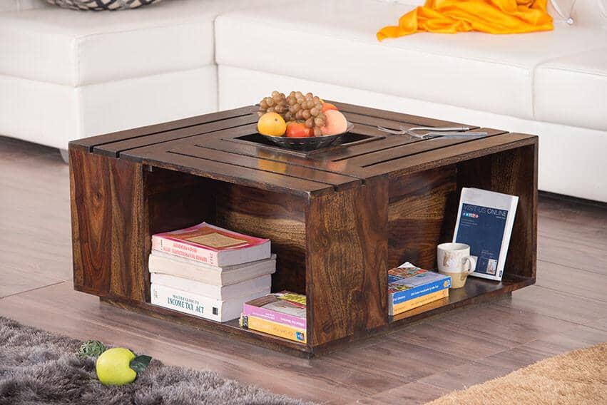 Solid Wood Crate Coffee Table Walnut