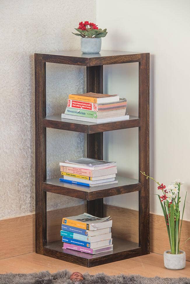 Solid Wood Corner Bookcase Walnut