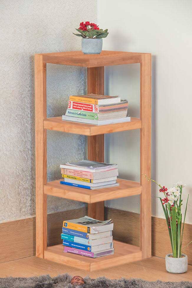 Solid Wood Corner Bookcase Stone