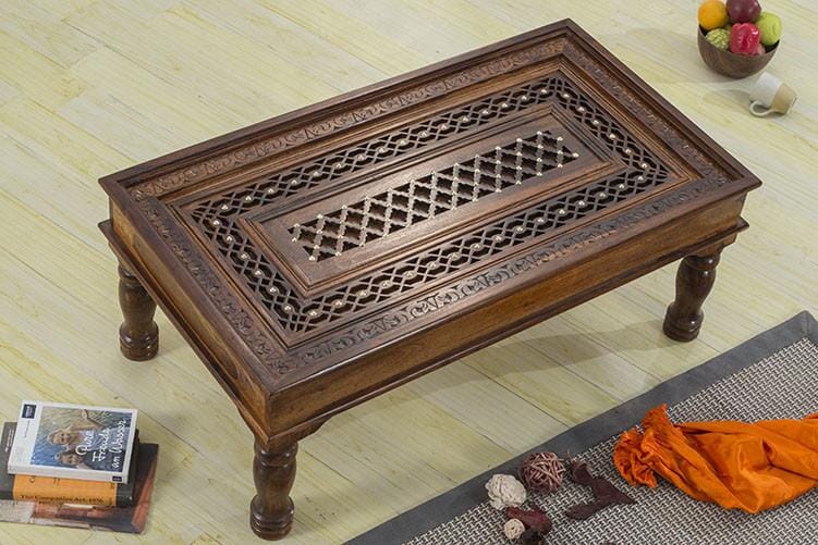 Solid Wood Brass Coffee Table B Honey