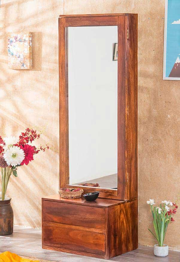 Solid Wood Cube Dressing Almirah Honey