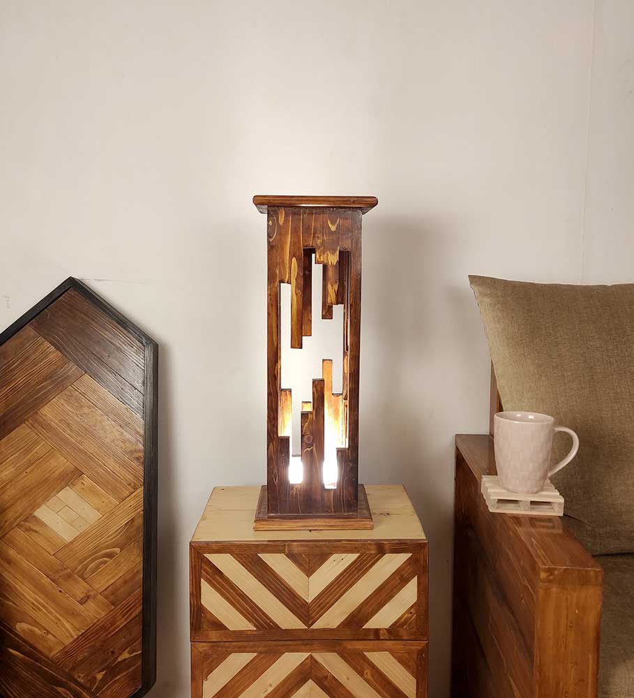 Disperse Wooden Table Lamp with Brown Base