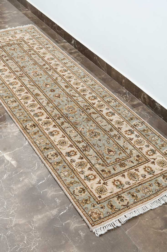 Luxury - Pristine Sea Blue Ivory Woolen Hand Knotted Premium Carpet