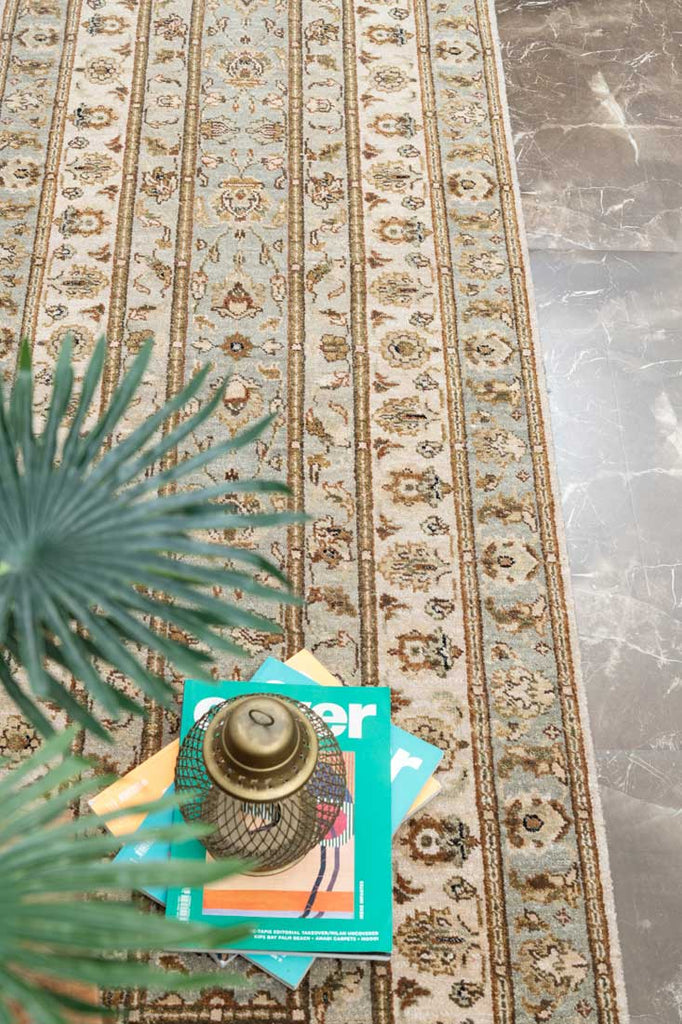 Luxury - Pristine Sea Blue Ivory Woolen Hand Knotted Premium Carpet