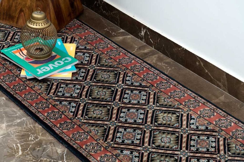 Luxury - Pristine Navy Blue & Rose Gold Woolen Hand Knotted Premium Carpet