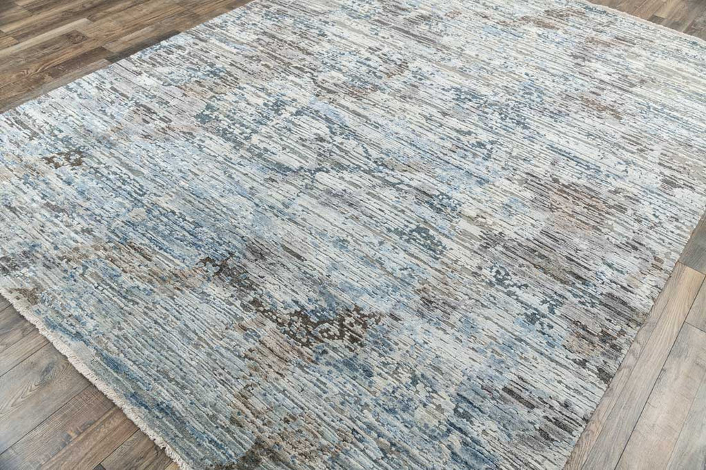 Luxury - Pristine Grey Brown Blue Wool & Silk Hand Knotted Premium Carpet