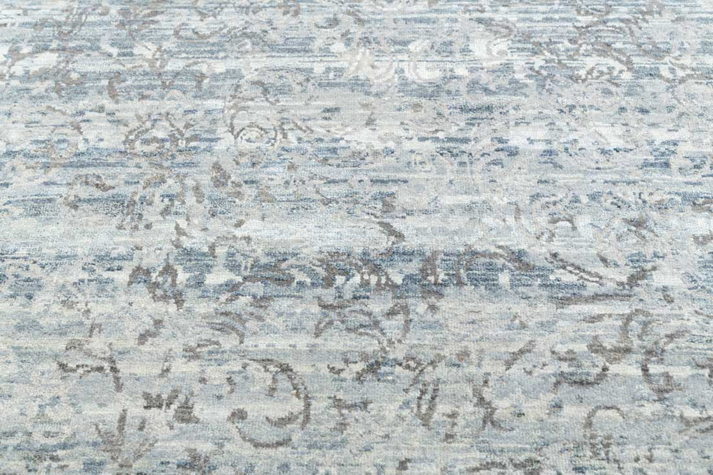 Luxury - Pristine Grey Blue Wool & Silk Hand Knotted Premium Carpet