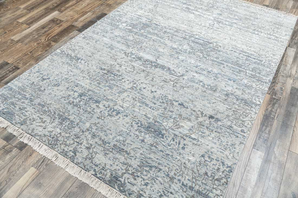 Luxury - Pristine Grey Blue Wool & Silk Hand Knotted Premium Carpet