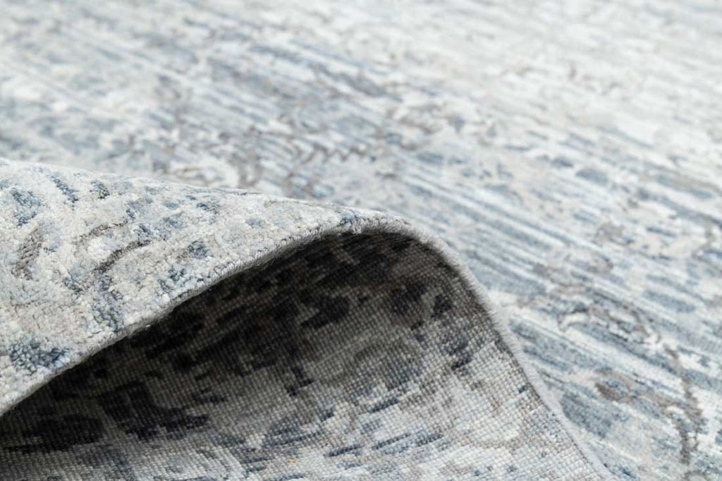 Luxury - Pristine Grey Blue Wool & Silk Hand Knotted Premium Carpet