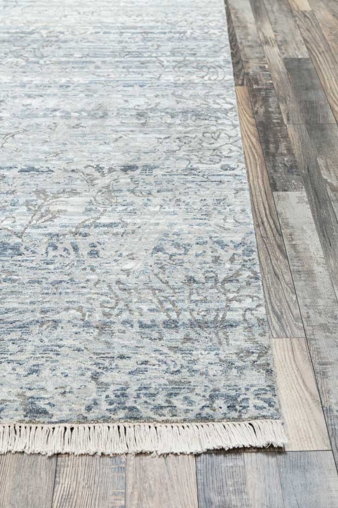 Luxury - Pristine Grey Blue Wool & Silk Hand Knotted Premium Carpet