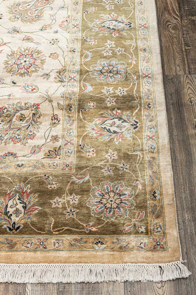Luxury - Kashmere  Valley Ivory Green Pure Silk Hand Knotted Premium Carpet