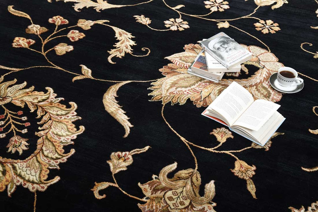 Luxury - Black Gold Wool & Silk Hand Knotted Premium Carpet