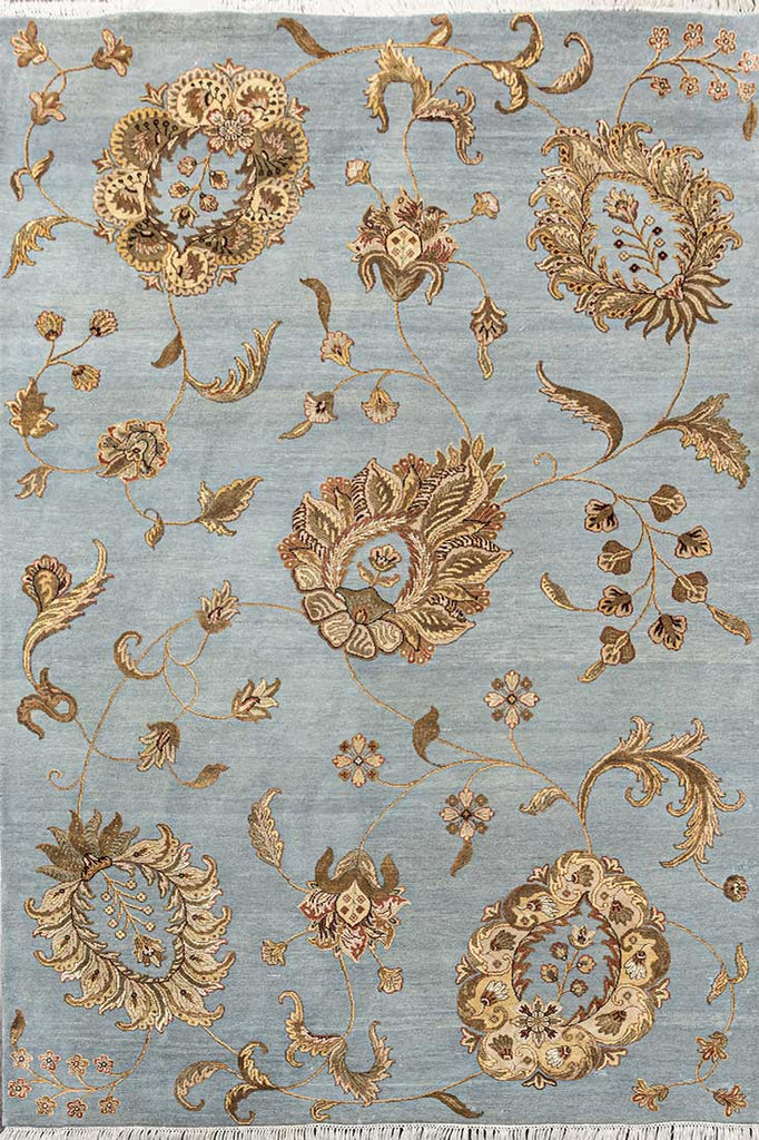 Luxury - Teal Paisley Blue Gold Wool & Silk Hand Knotted Premium Carpet