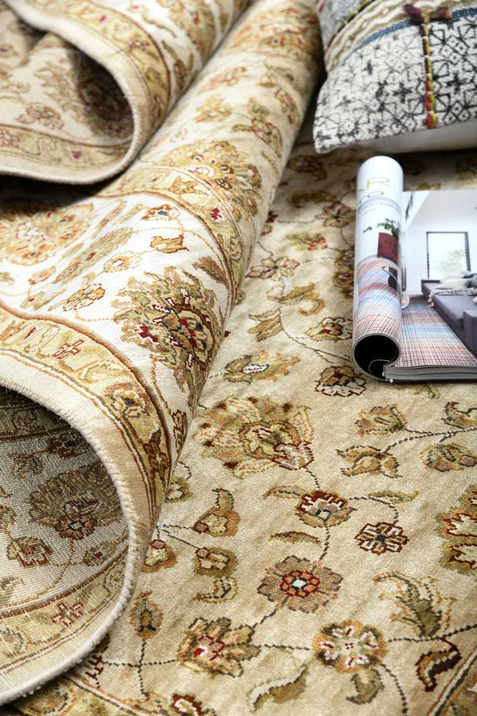 Luxury - Kashmere Light Beige Ivory Pure Silk Hand Knotted Premium Carpet
