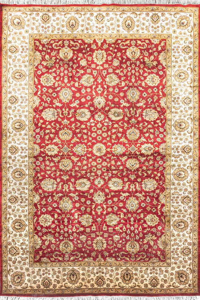 Luxury - Kashmere Jhumka Red Ivory Pure Silk Hand Knotted Premium Carpet