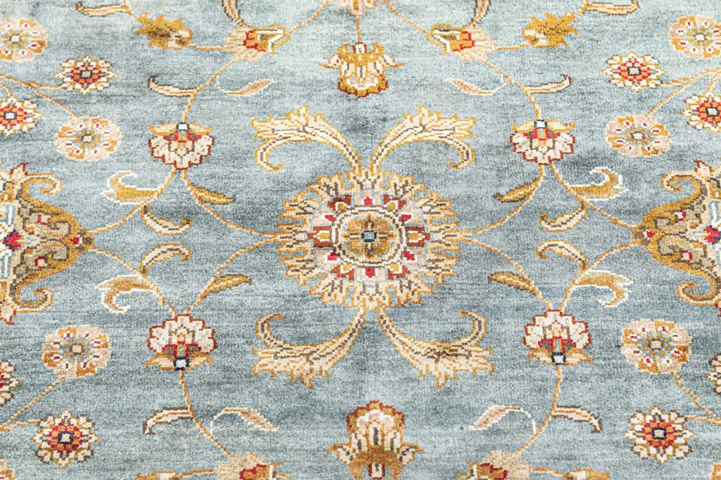 Luxury - Kashmere Neer Blue Ivory Pure Silk Hand Knotted Premium Carpet