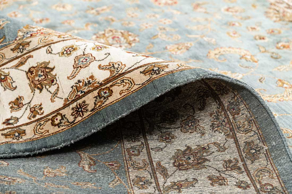Luxury - Kashmere Neer Blue Ivory Pure Silk Hand Knotted Premium Carpet