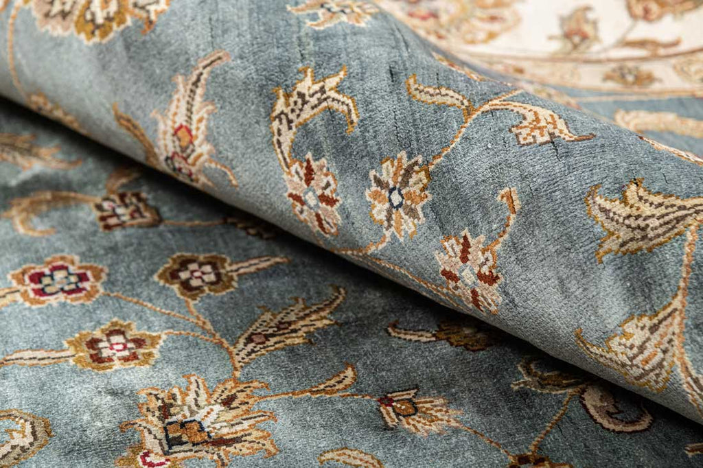 Luxury - Kashmere Neer Blue Ivory Pure Silk Hand Knotted Premium Carpet