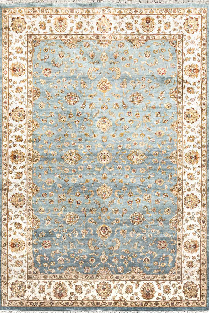 Luxury - Kashmere Neer Blue Ivory Pure Silk Hand Knotted Premium Carpet