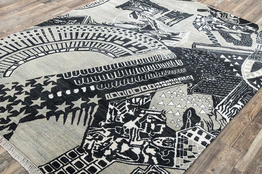 Luxury - Studio Grey Black Woolen Hand Knotted Premium Carpet