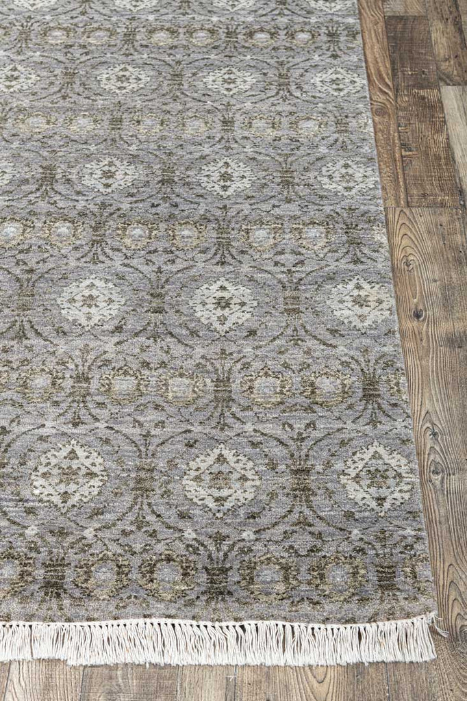 Luxury - Recurrent Grey Green Wool & Bamboo Silk Hand Knotted Premium Carpet