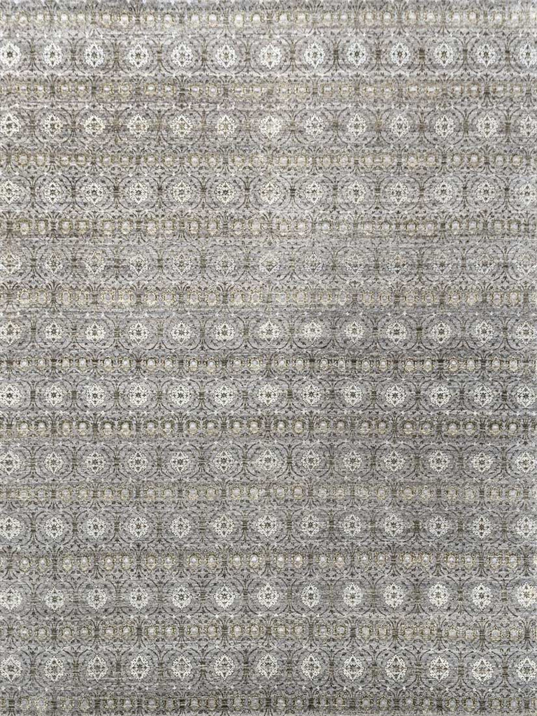 Luxury - Recurrent Grey Green Wool & Bamboo Silk Hand Knotted Premium Carpet