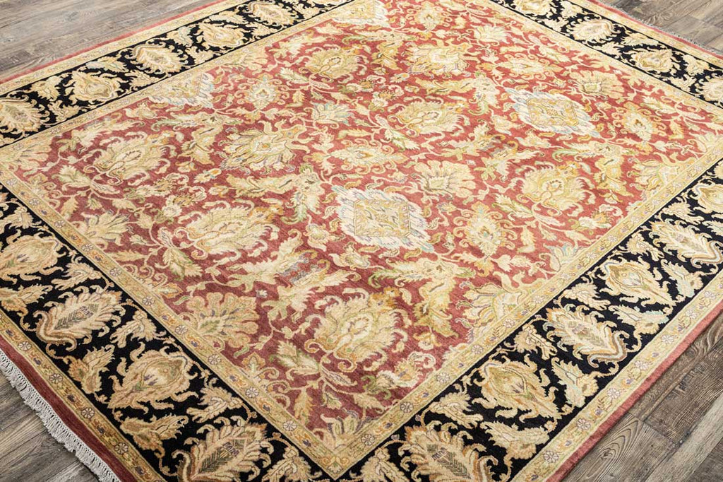 Luxury - Kundan Butti Rust Black Woolen Hand Knotted Premium Carpet