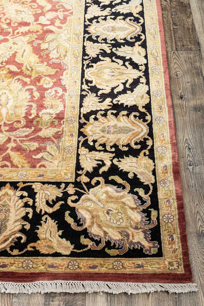Luxury - Kundan Butti Rust Black Woolen Hand Knotted Premium Carpet