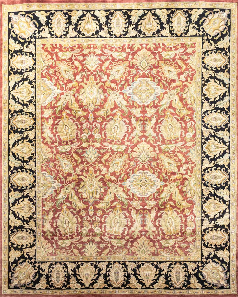 Luxury - Kundan Butti Rust Black Woolen Hand Knotted Premium Carpet