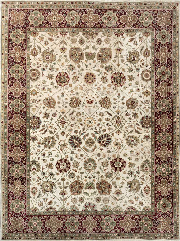 Luxury - Feather Ivory Red Woolen Hand Knotted Premium Carpet