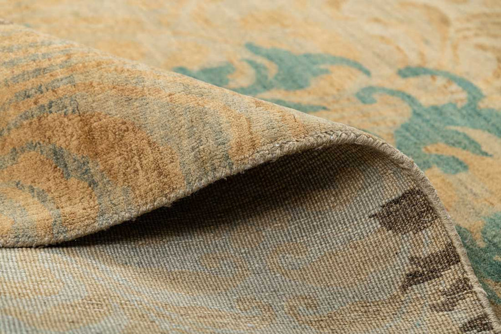 Luxury - Sunahri Gold Teal Woolen Hand Knotted Premium Carpet