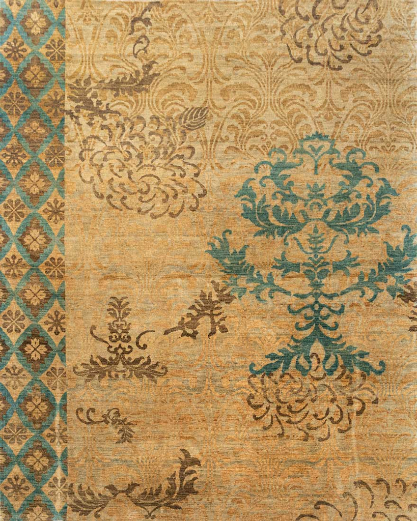 Luxury - Sunahri Gold Teal Woolen Hand Knotted Premium Carpet