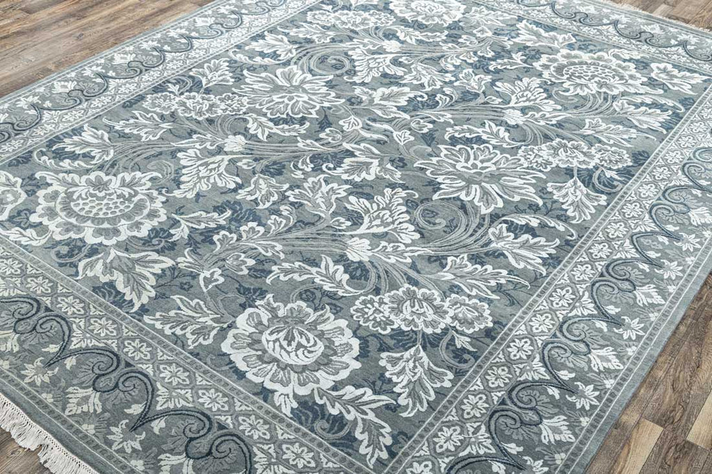 Luxury - Spring Grey Blue Wool & Silk Hand Knotted Premium Carpet