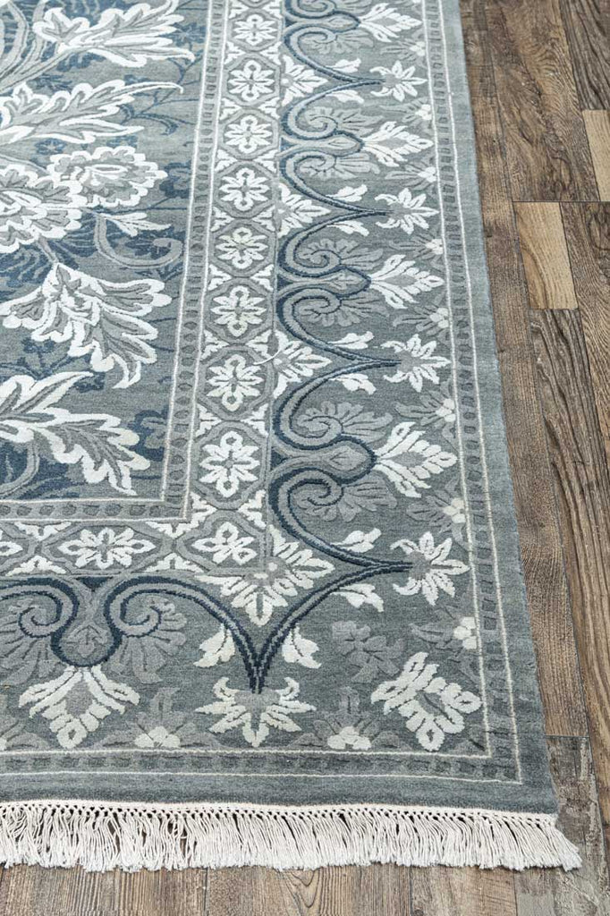 Luxury - Spring Grey Blue Wool & Silk Hand Knotted Premium Carpet