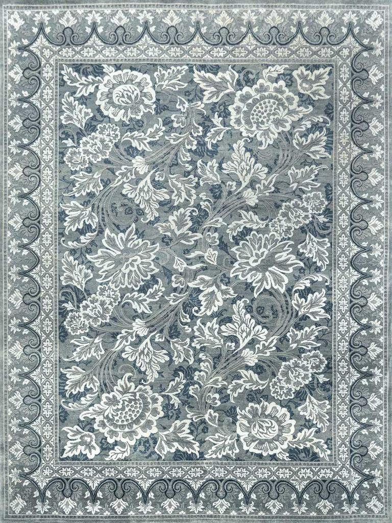 Luxury - Spring Grey Blue Wool & Silk Hand Knotted Premium Carpet