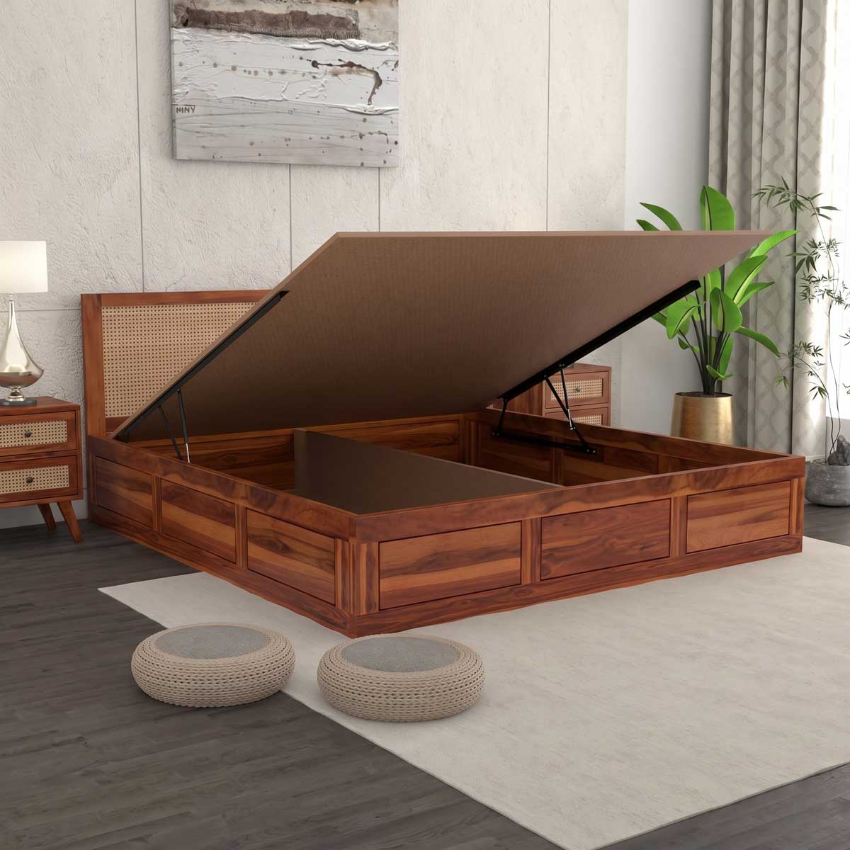 Solid Wood Scane Storage Bed with Hydraulic Storage