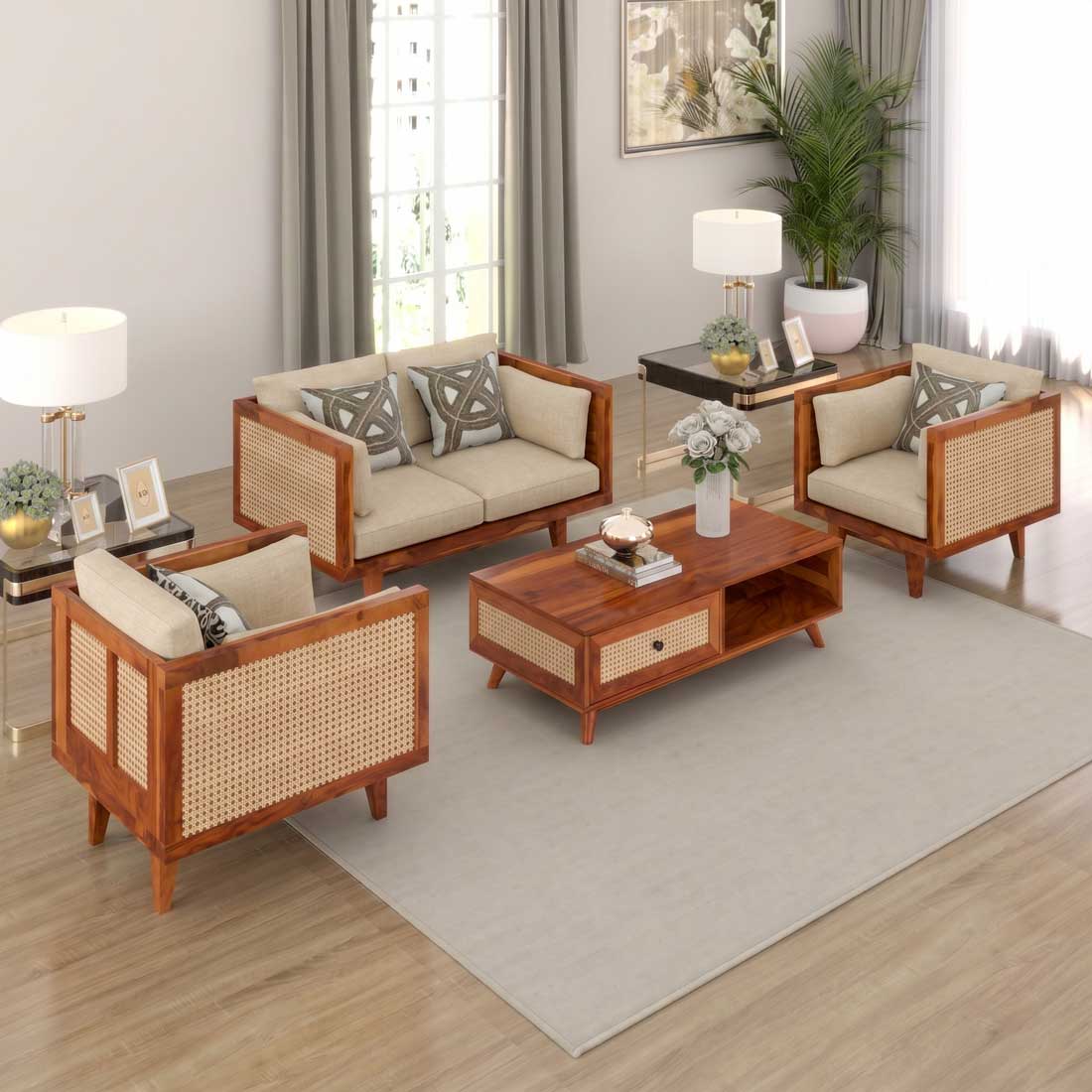 Solid Wood Scane Square Silhouette Sofa Set