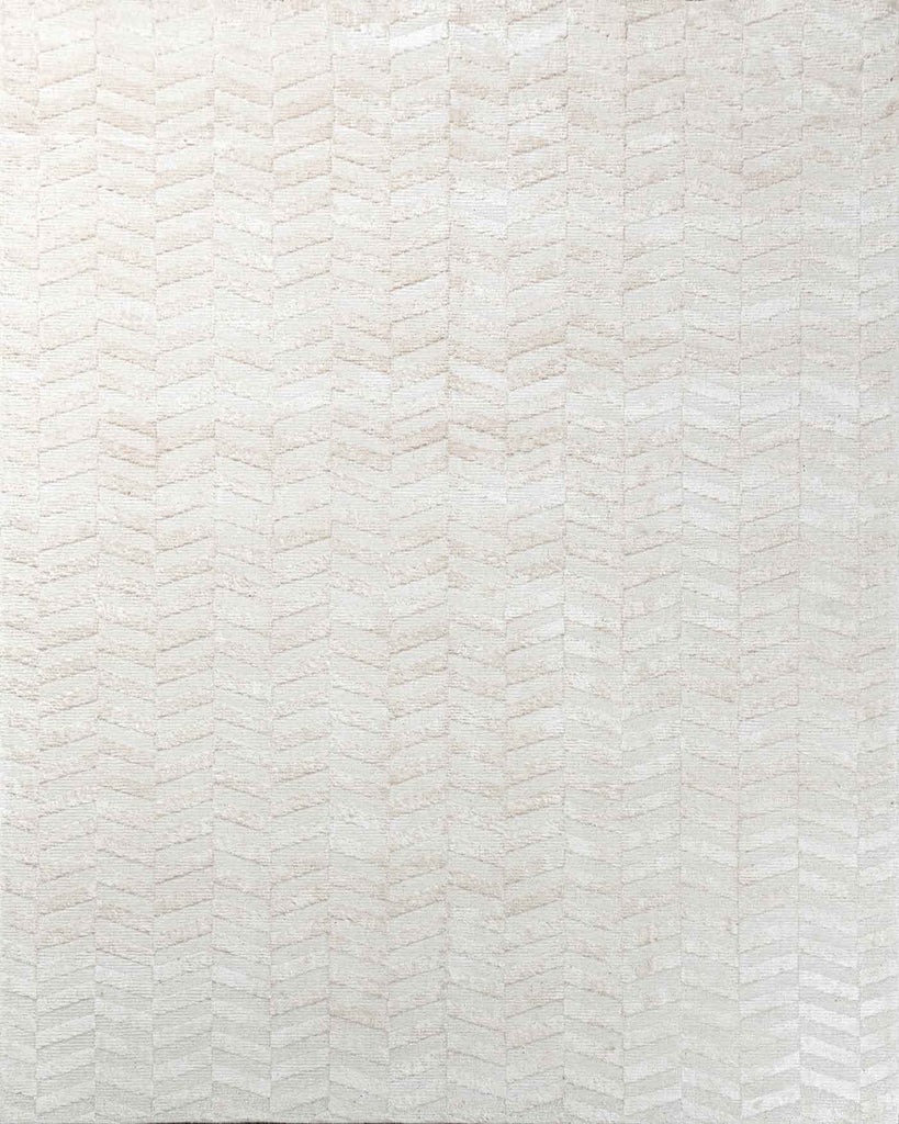 Herringbone White Wool And Bamboo Silk Hand Tufted Carpet