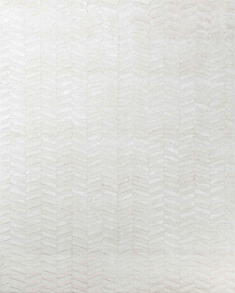 Herringbone White Wool And Bamboo Silk Hand Tufted Carpet