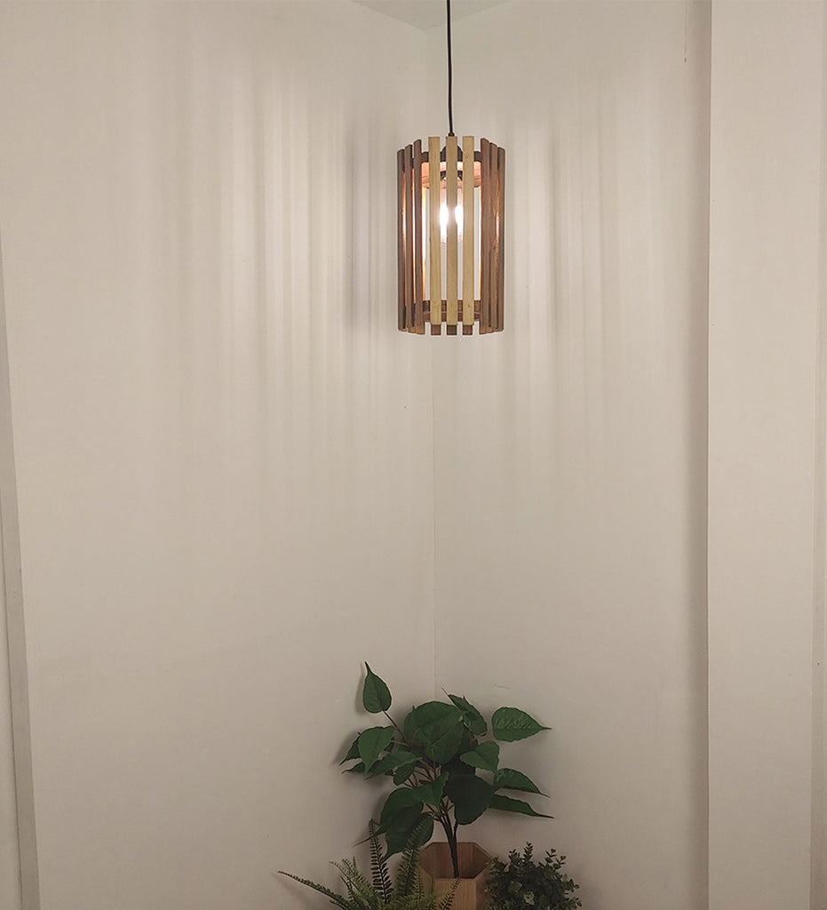 Hexa Brown Wooden Single Hanging Lamp