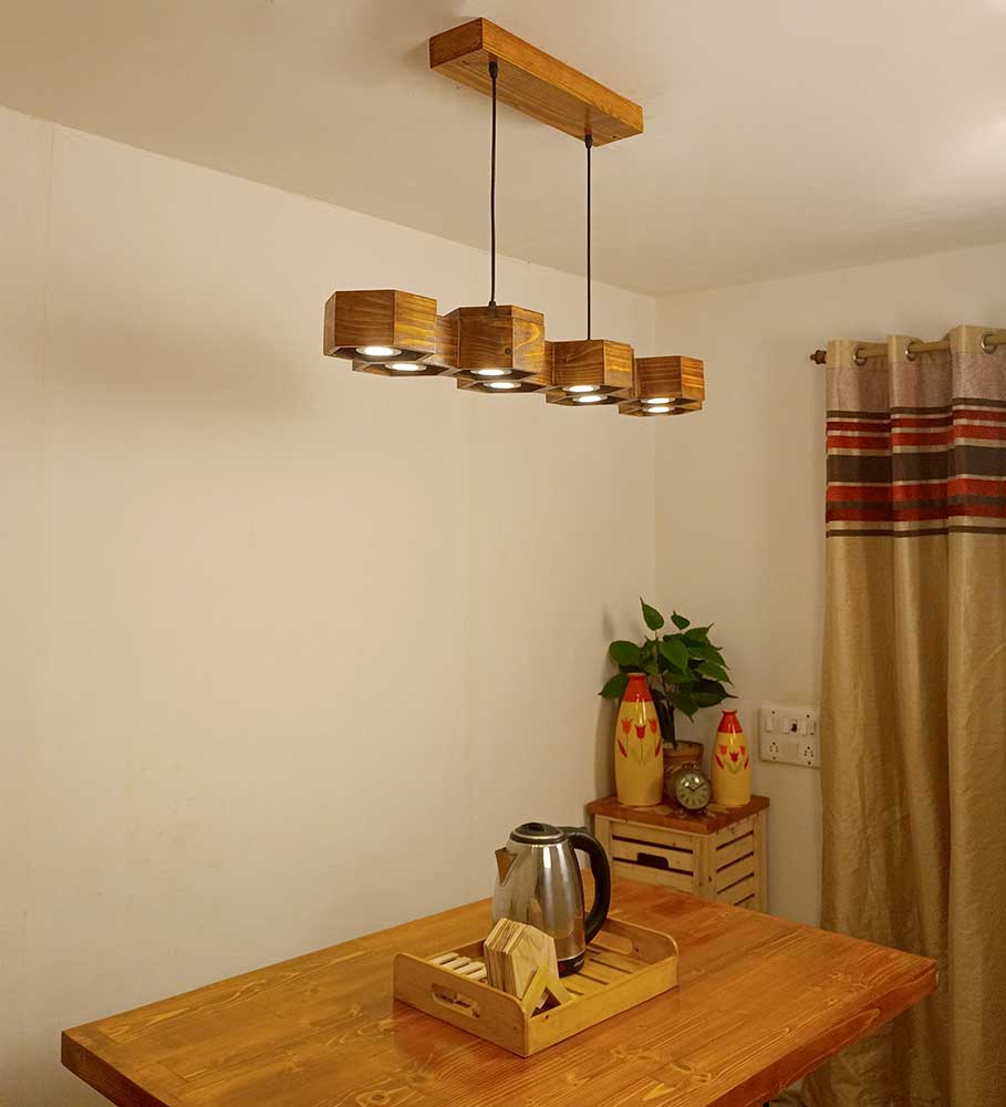 Hexa 48 Brown Wooden LED Hanging Lamp