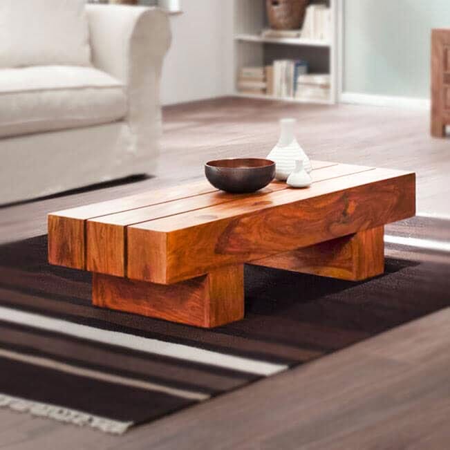 Solid Wood Contrast Coffee Table Honey